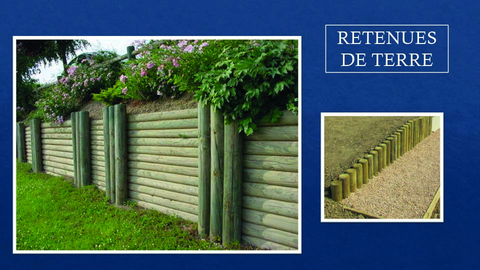 montage de photos représentant des retenues de terre en rondins de bois